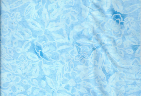 CAB 788 T Pale Blue with subtle paler flowers and leaves Batik Cotton, for Patchwork, Quilting and Sewing