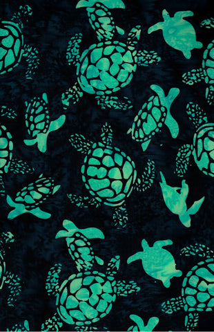 CAB 789 H Aqua Turtles on Dark Teal Blue Cotton Batik Fabric by Hoffman Patchwork and Quilting