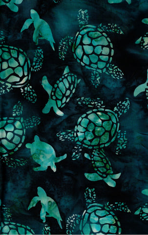 CAB 790 H Jade Turtles on Teal Blue Cotton Batik Fabric by Hoffman Patchwork and Quilting