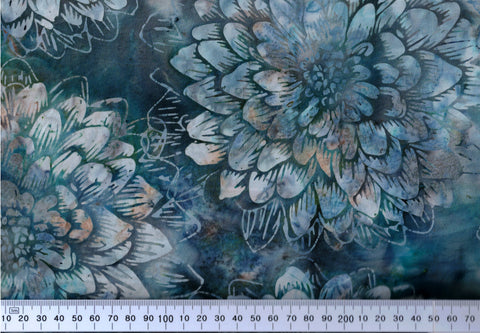 CAB 791 H Dahlia Flower Aqua Green Blue Cotton Batik Fabric by Hoffman Patchwork and Quilting