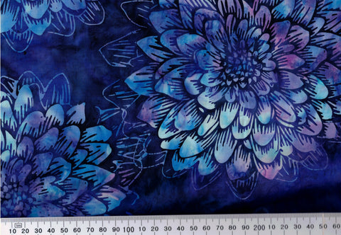 CAB 792 H Dahlia Flower Blue on Purple Cotton Batik Fabric by Hoffman Patchwork and Quilting