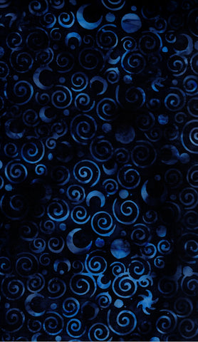 CAB 794 IB Blue Spirals and Dots on Dark Blue Cotton Batik Fabric by Island Batik