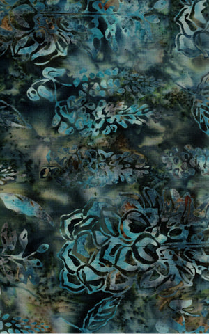 CAB 795 H Aqua Floral Wisteria Flower Shapes on Teal Tan Blue Cotton Batik Fabric by Hoffman Patchwork and Quilting