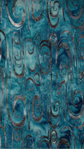 CAB 798 H Grey Scrolls on Aqua Blue Green Cotton Batik Fabric by Hoffman Patchwork and Quilting