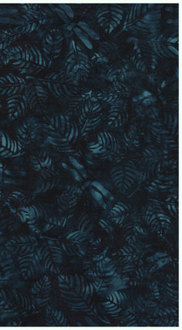CAB 802 IB Batik Cotton Very Dark Teal Blue Dragonflies and Leaves on Dark Indigo by Island Batik for Patchwork and Quilting