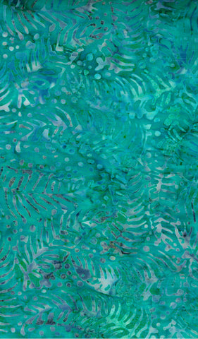 CAB 803 FB3 Floral Boutique Batik Cotton Grey Leaf Sprays on Dark Aqua for Patchwork and Quilting