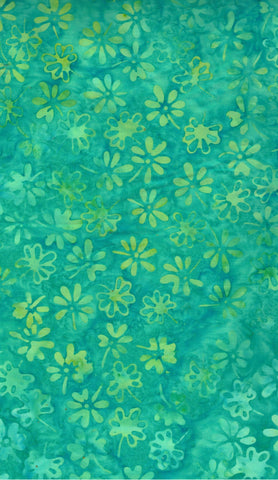 CAB 805 FB3 Floral Boutique Batik Cotton Yellow Flowers on Aqua for Patchwork and Quilting
