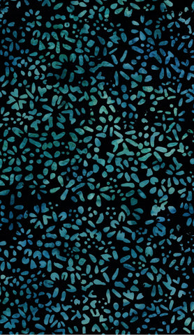 CAB 816 A Anthology Fabrics Blue Green Small Random Shapes on Black Cotton Batik Fabric Patchwork and Quilting
