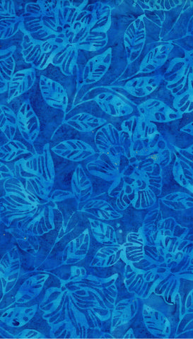 CAB  823 FB3 Floral Boutique Collection: Aqua Leaves and Flowers on Royal Blue Cotton Batik Fabric for Patchwork and Quilting