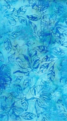CAB 830 FB3 Floral Boutique Collection: Mid Blue Flowers and Leaves on Aqua Cotton Batik Fabric for Patchwork and Quilting