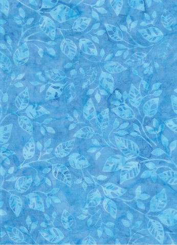 CAB 831 FB3 Floral Boutique Collection: Pale Aqua Blue Leaves on Light Blue Cotton Batik Fabric for Patchwork and Quilting