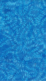 Aqua Leaf Sprays on Mid Blue cotton batik fabric