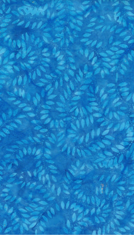 CAB 833 FB3 Floral Boutique Collection: Aqua Leaf Sprays on Mid Blue Cotton Batik Fabric for Patchwork and Quilting