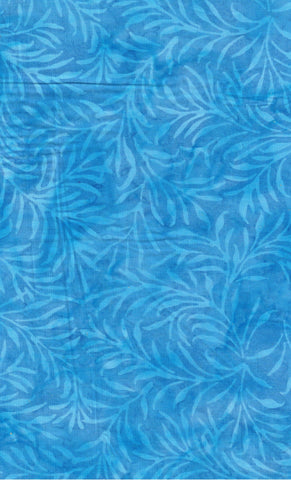CAB 834 FB3 Floral Boutique Collection: Pale Blue Leaves on Mid Blue Cotton Batik Fabric for Patchwork and Quilting