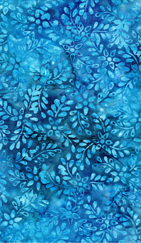 CAB 839 FB3 Floral Boutique Collection: Aqua/Blue Flowers and Leaves on Mid Aqua/Blue Cotton Batik Fabric for Patchwork and Quilting