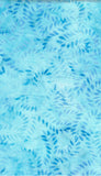 Light blue batik fabric with a repeating leafy vine pattern in medium blue.