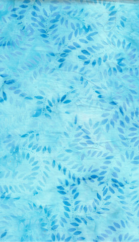 CAB 840 FB3 Floral Boutique Collection: Pale Aqua Leaf Sprays on Mid Aqua Blue Cotton Batik Fabric for Patchwork and Quilting