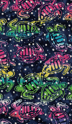 CAB A86 Multicolour Abstract Turtles on Navy Blue 0.65M Bulk Sale Piece Batik Cotton