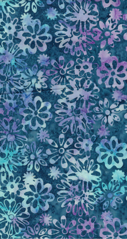 CAB BM3 3.5 Floral Boutique Purple Flowers on Blue Batik Cotton for Patchwork and Quilting 3.5M Piece