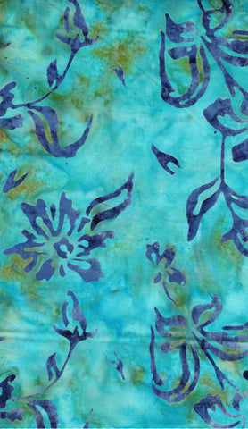 CAB BM4 3.5 Floral Boutique Large Purple Flowers on Aqua Blue Batik Cotton for Patchwork and Quilting 3.5M Piece