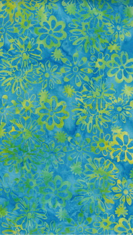 CAB BM2 Floral Boutique Lime Green Yellow Flowers on Aqua Blue Cotton for Patchwork and Quilting