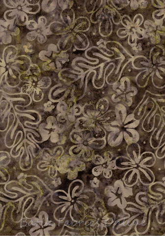 CACB 753 FB2 Floral Boutique Tan Flowers and Leave on Mid Tan Batik Cotton for Patchwork and Quilting