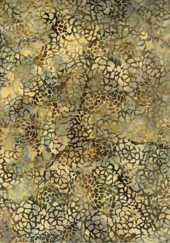 CACB 708H Beige cream Olive Green Brown small flowers Batik Fabric