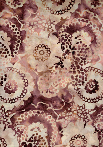 CACB 713H  Brown Cream Flowers Hoffman Batik Fabric for Patchwork and Quilting