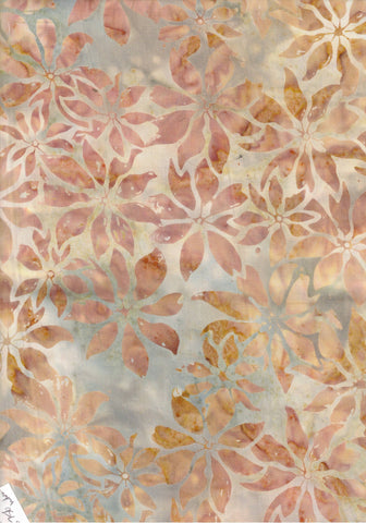 CACB 715 Tan Leaves on Beige Grey Batik Fabric for Patchwork and Quilting