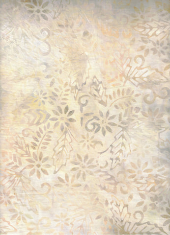 CACB 719 FB Floral Boutique Cream with Pale Yellow and Silver Tones Flowers and Leaves Batik Cotton for Patchwork and Quilting