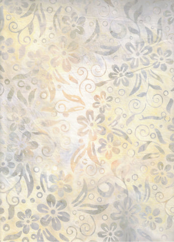 CACB 720 FB Floral Boutique Cream with Pale Yellow, Lilac and Grey Tones Flowers and Leaves Batik Cotton for Patchwork and Quilting