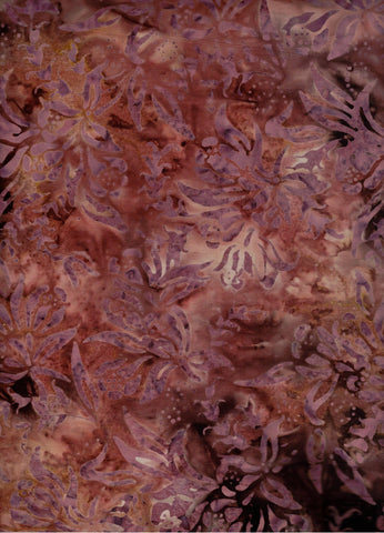 CACB 721 FB Floral Boutique Mid brown with Dusky Pink Toned Flowers and Leaves Batik Cotton for Patchwork and Quilting