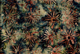 CACB 765 T Tan Flowers and Dots on Dark Yellow Green Batik Cotton Fabric for Patchwork and Quilting. Timeless Tonga