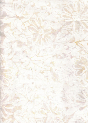 CACB 772 T Cream with Tan Flowers and Leaves Batik Cotton Fabric for Patchwork and Quilting. Timeless Tonga