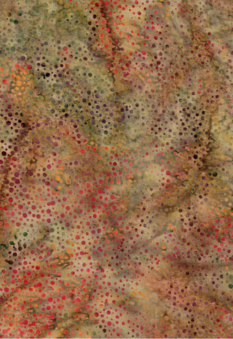 CACB 779 H Tan, Rust, Gold, Green Dots Hoffman Batik Fabric for Patchwork and Quilting