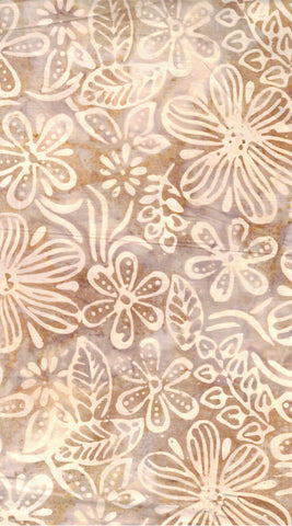 CACB 780 FB3 Floral Boutique Batik Cotton Cream Flowers on Tan for Patchwork and Quilting