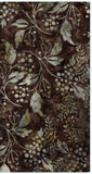Floral patterned cotton batik fabric with brown background