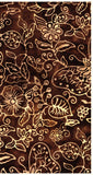 Decorative cotton batik fabric with intricate floral and paisley patterns on a brown background