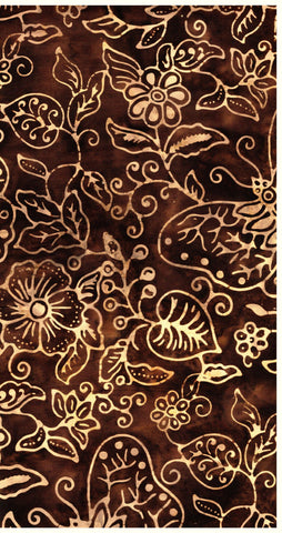 CACB 783 FB3 Floral Boutique Batik Cotton Cream Butterflies and Flowers on Chocolate Brown for Patchwork and Quilting