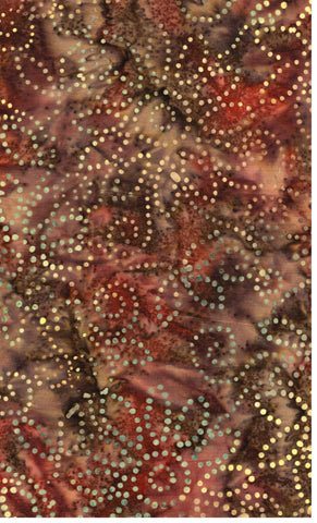 CACB 787 FB3 Floral Boutique Batik Cotton Yellow, Blue Grey Dotted Flowers on Mid Brown for Patchwork and Quilting