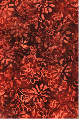 CACB 788 FB3 Floral Boutique Batik Cotton Rust Brown Flowers Leaves on Mid Brown for Patchwork and Quilting