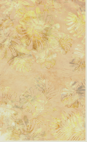 CACB 789 FB3 Floral Boutique Batik Cotton  Yellow Tan Grey Flowers and Leaves on Dark Beige for Patchwork and Quilting