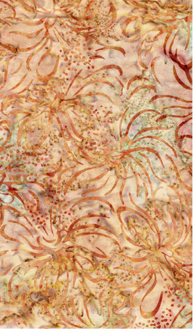 CACB 790 FB3 Floral Boutique Batik Cotton Tan Spiky Flowers and Dots on Sage Green and Dark Beige for Patchwork and Quilting