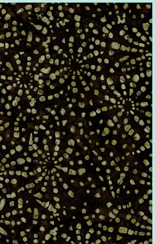 CACB 792 FB3 Floral Boutique Batik Cotton Green Grey Rosette Bursts on Mid Charcoal Brown for Patchwork and Quilting