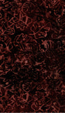 A close-up of a dark brown batik fabric with an abstract, tonal floral and leaf pattern.