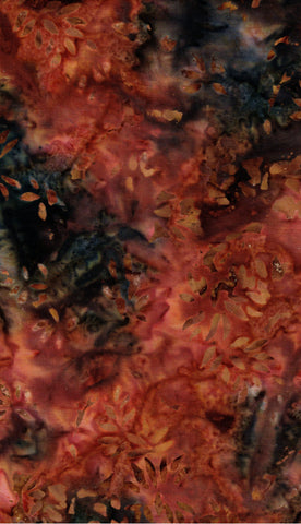 CACB 797 FB3 Floral Boutique Batik Cotton Rust and Navy Small Floral Sprays on Rust and Navy for Patchwork and Quilting