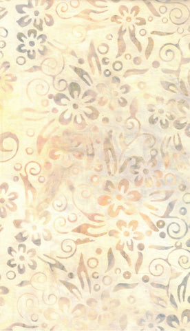 CACB 799 FB3 Floral Boutique Batik Cotton Cream and Light Tan Flowers and Leaves on Cream for Patchwork and Quilting