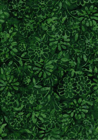 CAG 423 FB2 Floral Boutique Mid Green Flowers and Leaves on Dark Green Cotton for Patchwork and Quilting