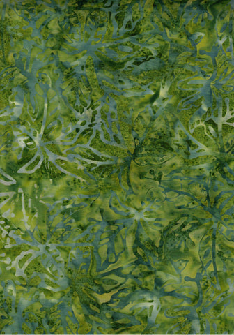 CAG 425 FB2 Floral Boutique Blue Grey Leaves on Mid Green Cotton for Patchwork and Quilting