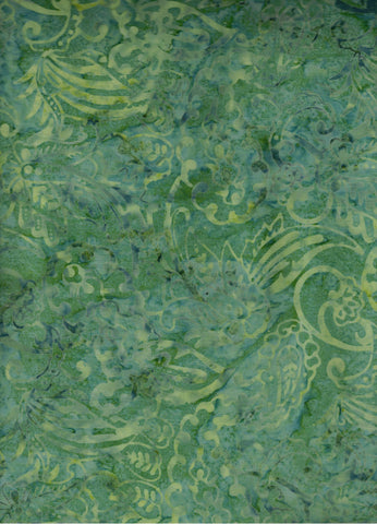 CAG 1031 FB Floral Boutique Light and Dark Yellow Green Paisley Leaves on Mid Green Batik Cotton